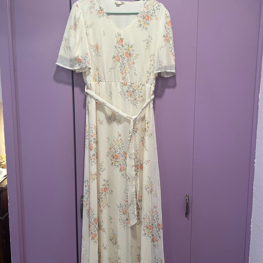 orange creek Cream Maxi Dress with Peach Floral Print